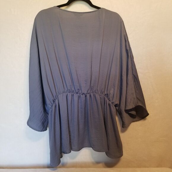 American Eagle XXL Top Peplum Gray Textured Satin Preppy Going Out Flowy Classic - Picture 9 of 10